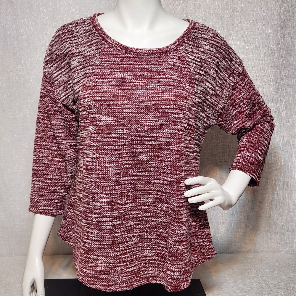 One World Red Knit Textured Sweater Pullover Large